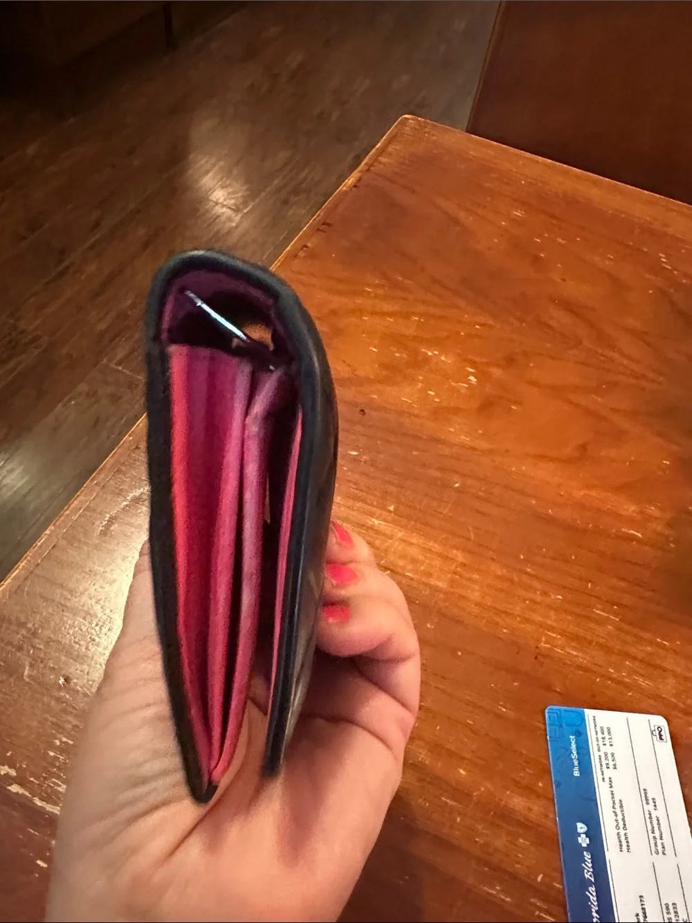 CHANEL Black Quilted Leather Wallet with Pink Interior Trim